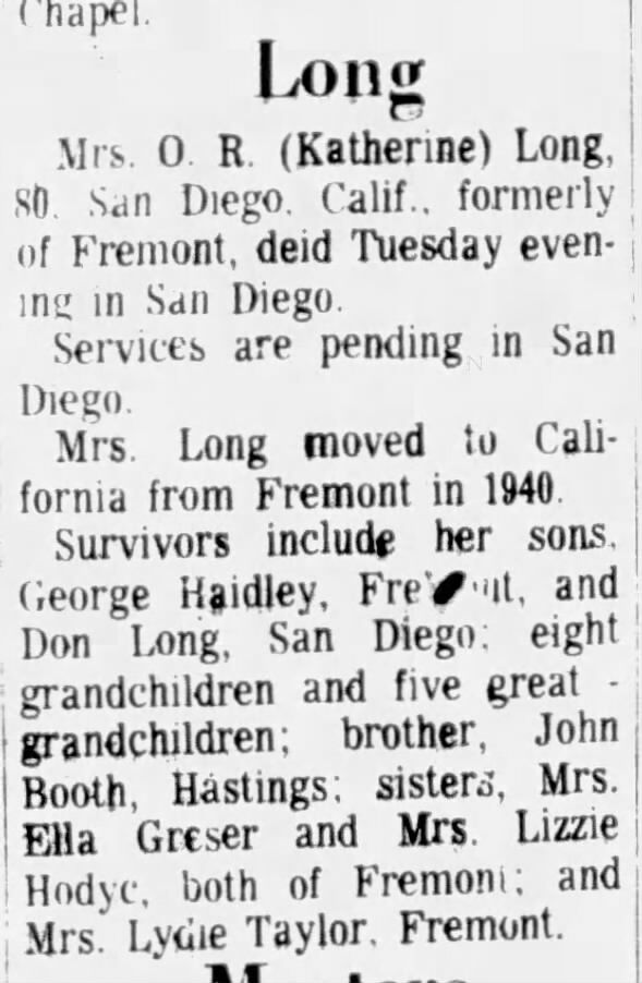 Katie long obit 1972